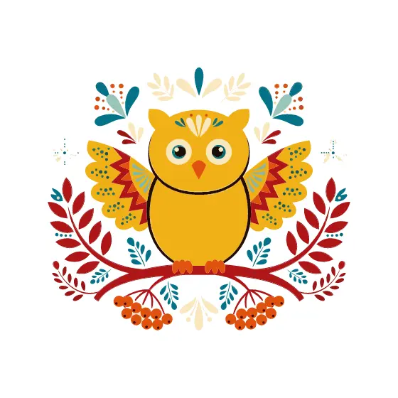 Mustard Owl With Patterned Wings