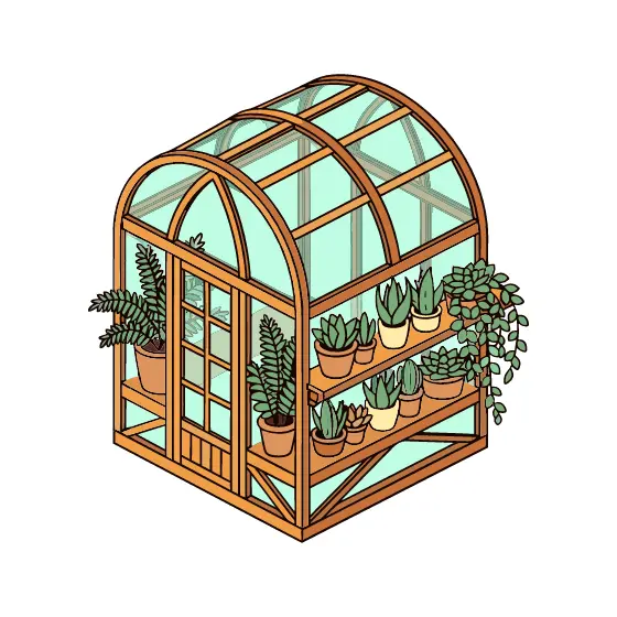 Isometric Greenhouse With Potted Succulents