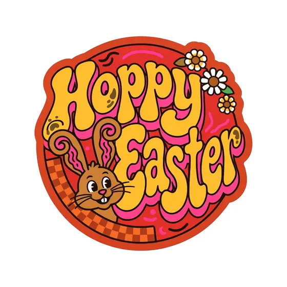 Hoppy Easter Bunny Peeking Red Badge