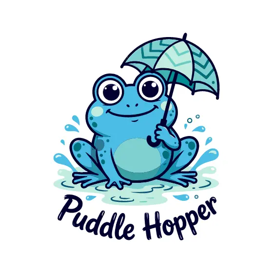 Bright Blue Frog With Patterned Umbrella