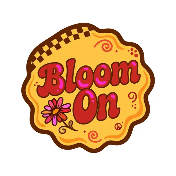 Bloom On Round Badge With Pink Daisy