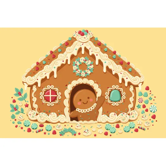 Gingerbread House With Waving Cookie Friend