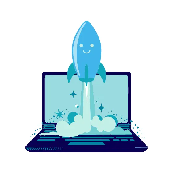 Cartoon Rocket Launching From Laptop