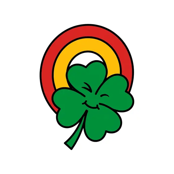 Winking Clover Under Red Yellow Rainbow