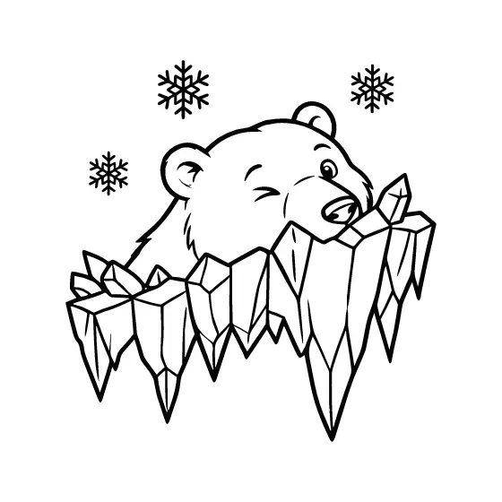 Winking Polar Bear Behind Ice Shards