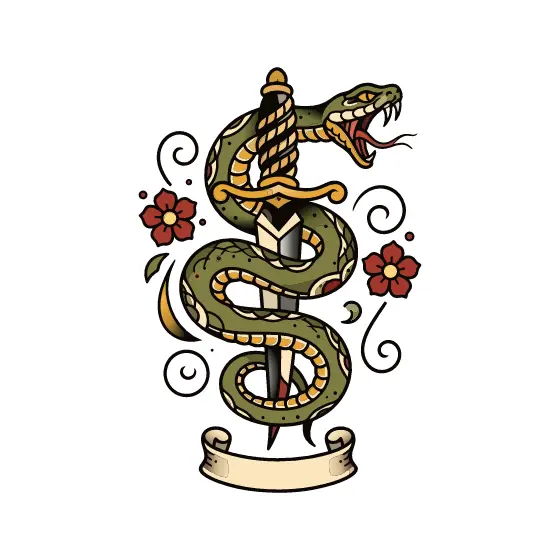 Green Snake Entwined With Sword
