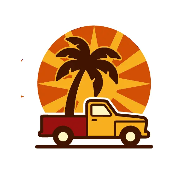 Pickup Truck With Palm Tree Sunburst