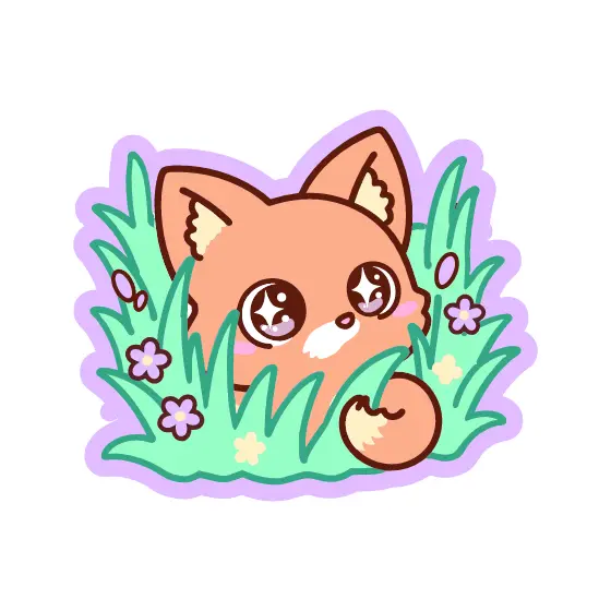 Peach Fox Peeking Through Mint Grass