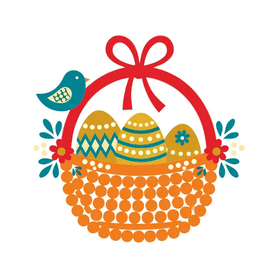 Dotted Basket With Teal Bird And Ribbon
