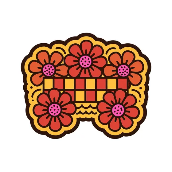 Red Blossom Cluster With Scalloped Yellow Border