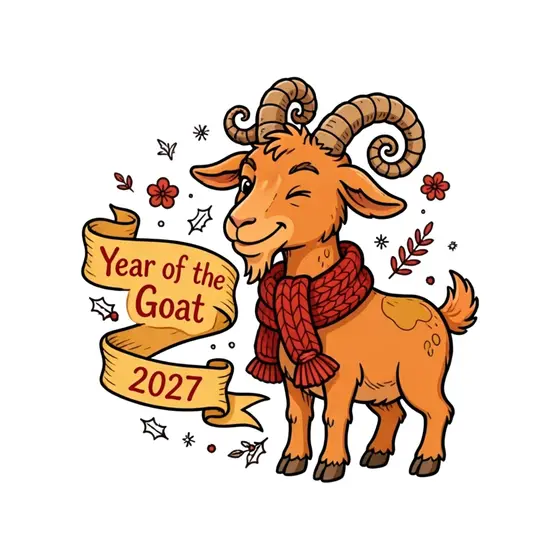 Winking Goat With Scroll Banner