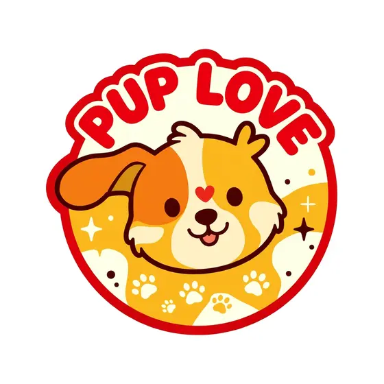 Flop-Eared Puppy Badge With Red Heart