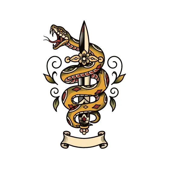 Yellow Serpent Wrapped Around Dagger