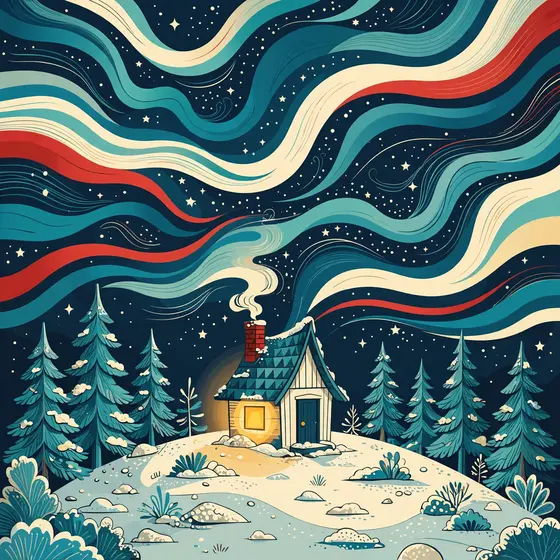 Cabin Under Wavy Northern Lights