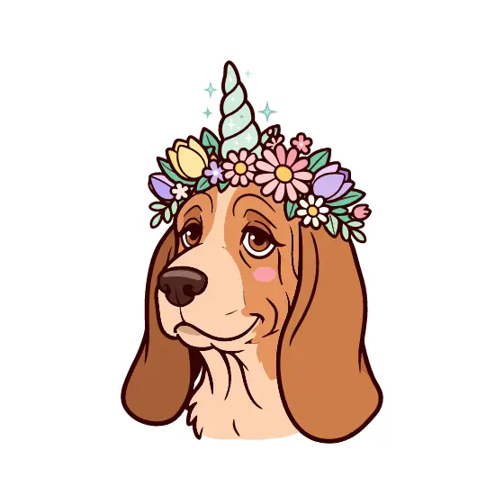 Basset Hound With Mint Unicorn Horn