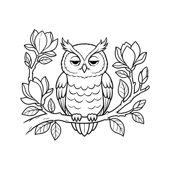 Watchful Owl on Magnolia Branch