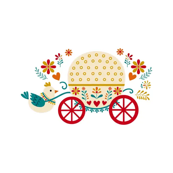 Folk Bird Pulling Polka-Dot Carriage