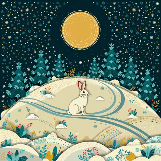 Moonlit Hare on Snowy Hill