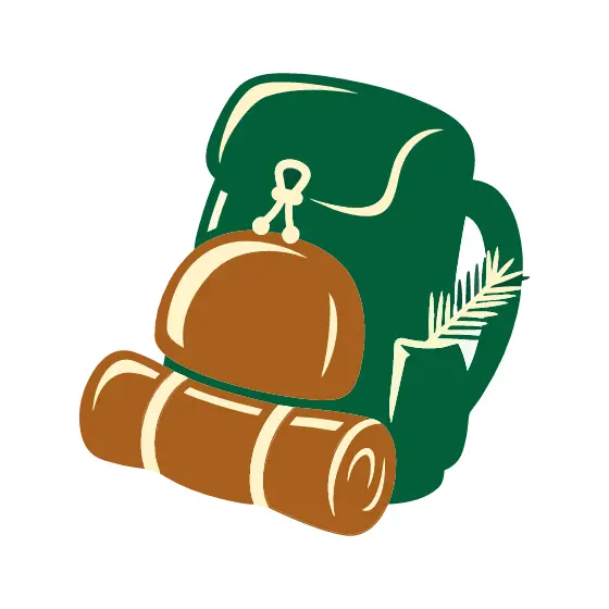 Green Backpack with Rolled Sleeping Mat