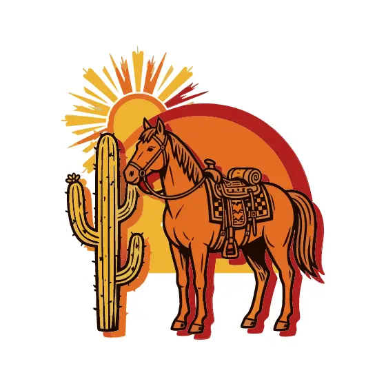 Horse Beside Saguaro Under Rising Sun