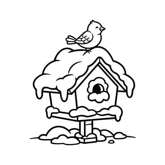Snowy Birdhouse With Smiling Sparrow