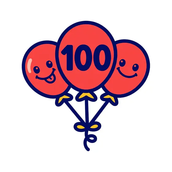Three Red Balloons Labeled 100