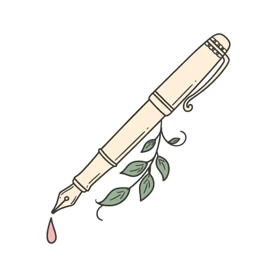 Cream Pen With Trailing Leaf Sprig