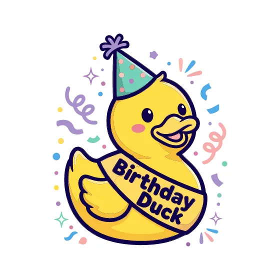 Side-Turned Birthday Duck with Green Hat