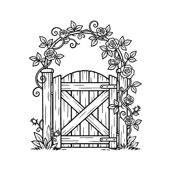 Plank Gate With Rose Vines