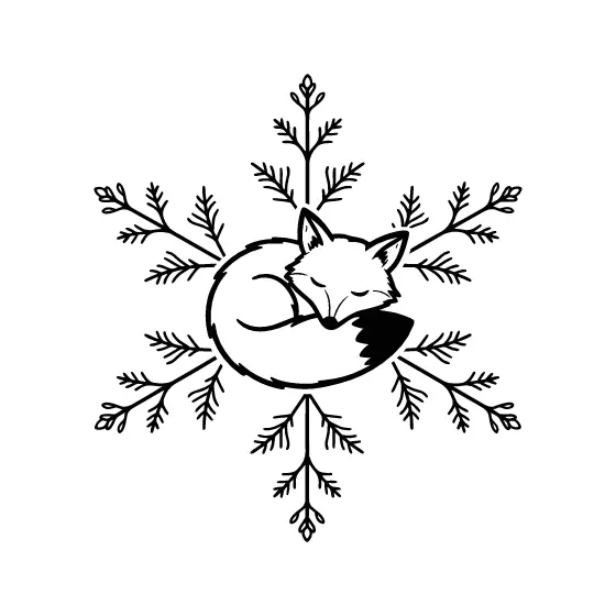 Sleeping Fox Snowflake With Fern Branches