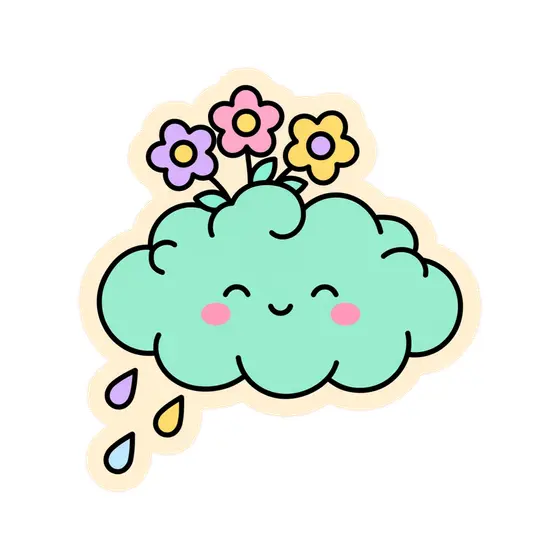 Mint Cloud With Flowers and Drops