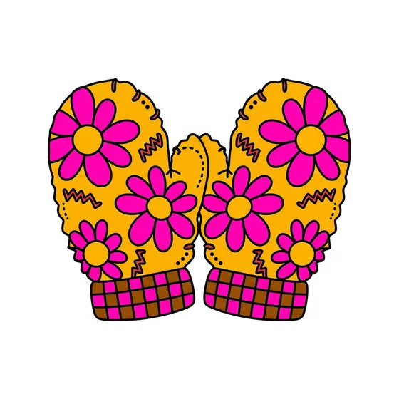 Mustard Daisy Mittens With Zigzags