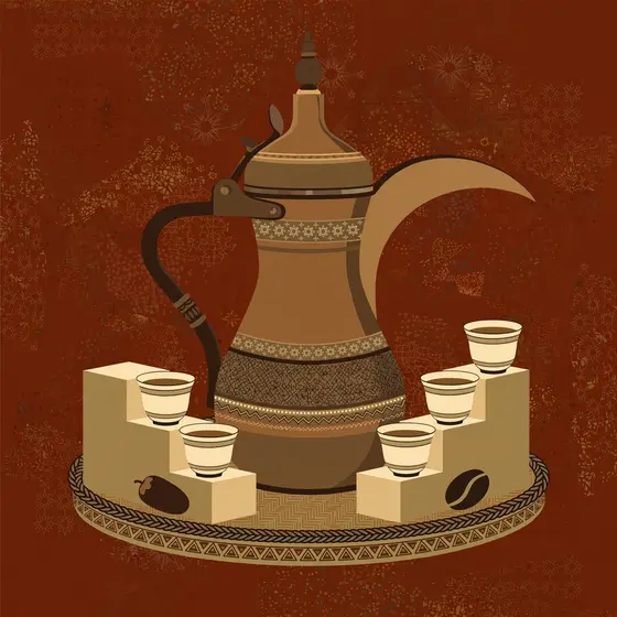 Bronze Dallah Coffee Pot With Cups