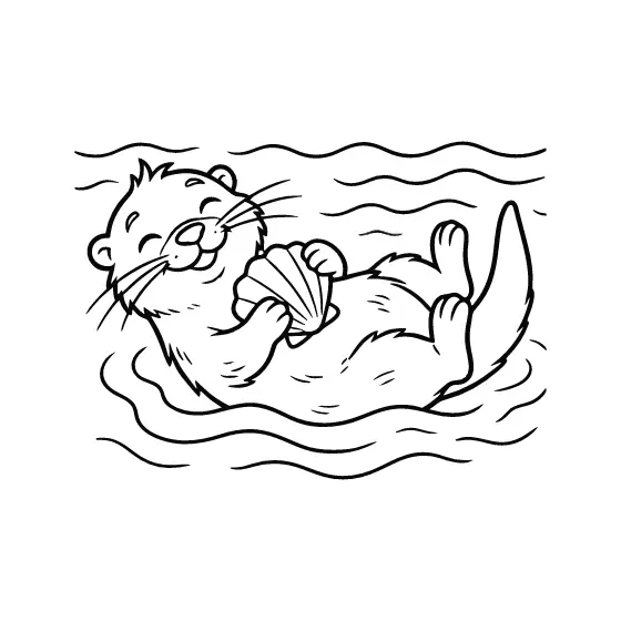 Otter Floating Left-Facing With Shell