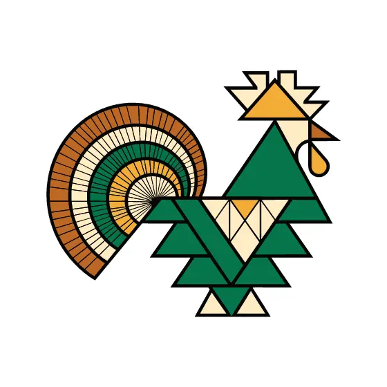 Cream and Ochre Geometric Rooster With Arc Tail