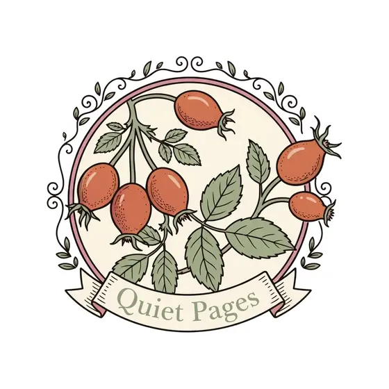 Rose Hips Badge With Quiet Pages Banner