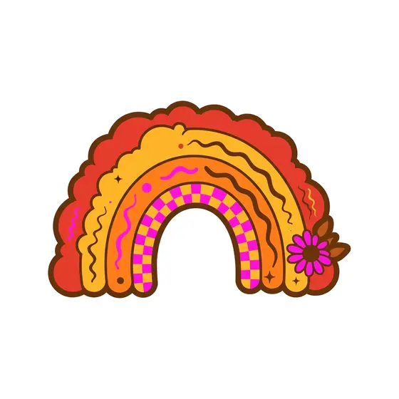 Red Groovy Rainbow With Magenta Daisy
