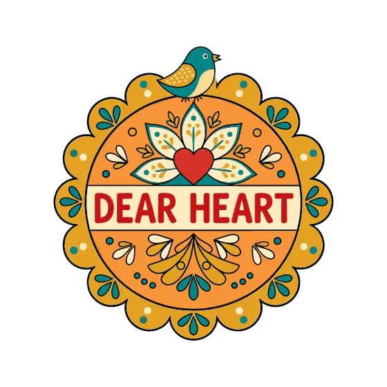 Dear Heart Badge with Teal Flower