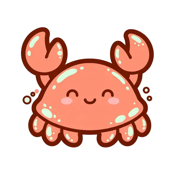 Peach Kawaii Crab With Waving Claws