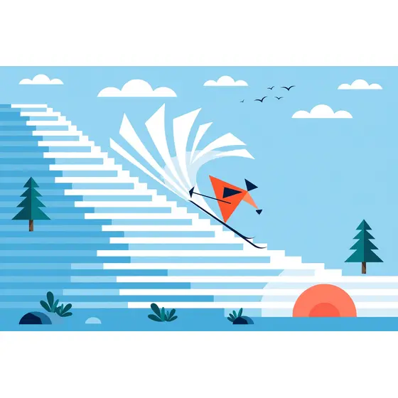 Triangle Skier Carving Stepped Ice Slope