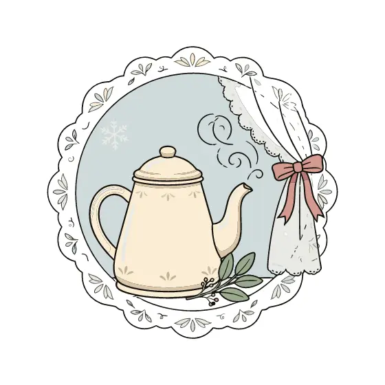 Cream Teapot With Lace Curtain