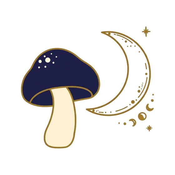 Navy Mushroom Beside Gold Moon