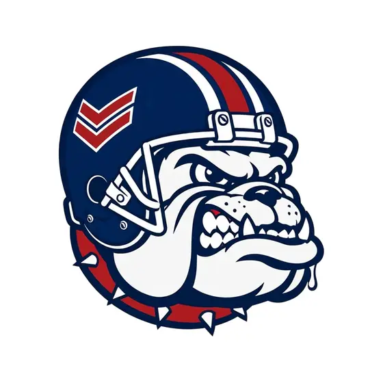 Angry Bulldog in Helmet with Chevron Stripes