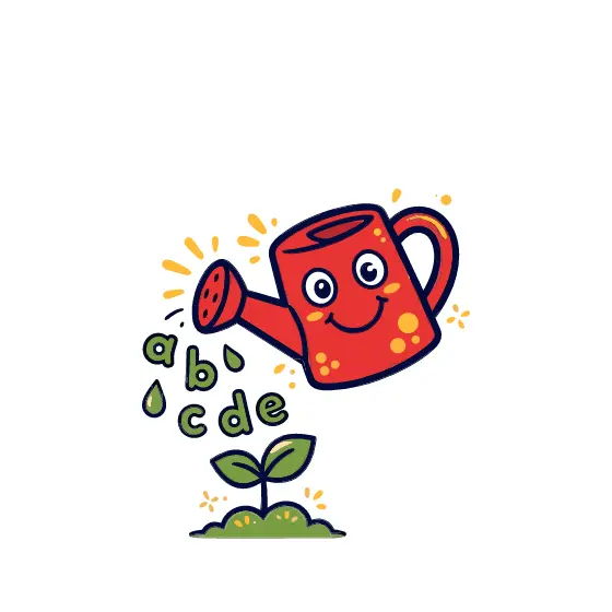 Red Watering Can Sprinkling Letters Over Sprout