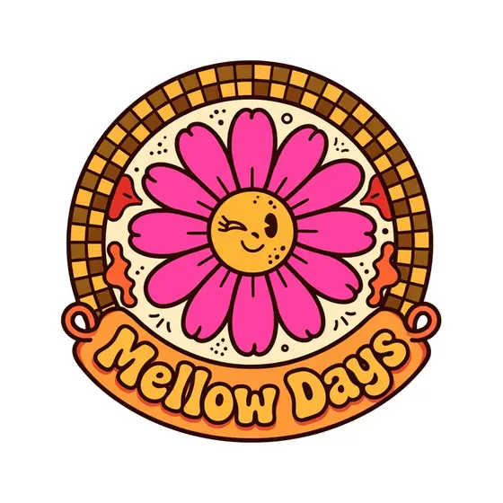Winking Pink Daisy Mellow Days Badge