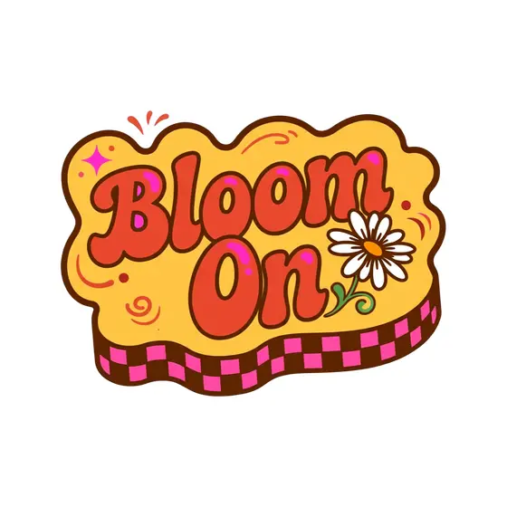 Bloom On Sticker With Daisy and Checkerboard