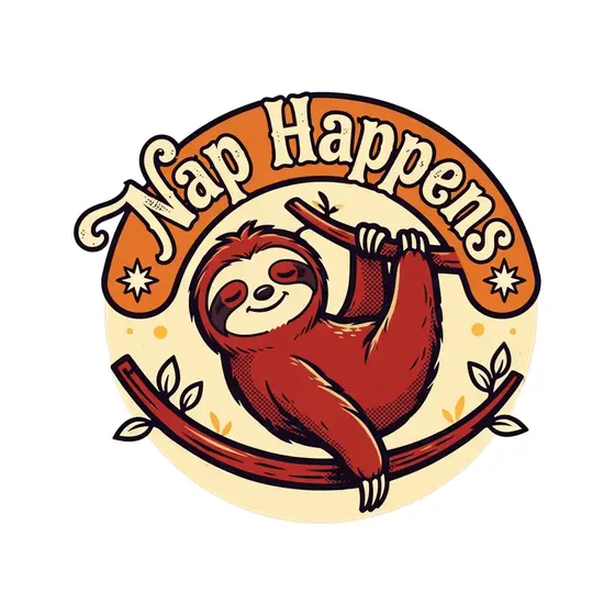 Sloth Hanging Nap Happens Retro Badge