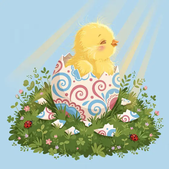 Fluffy Yellow Chick Hatching From Egg