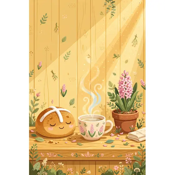 Sleepy Hot Cross Bun With Tea
