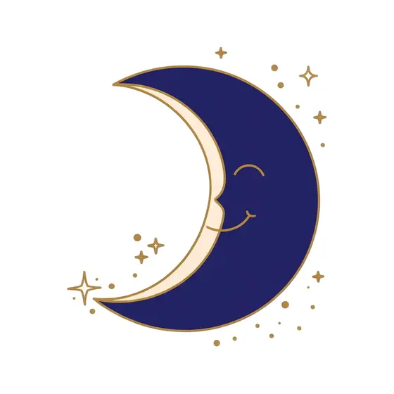 Sleepy Crescent Moon With Sparkles